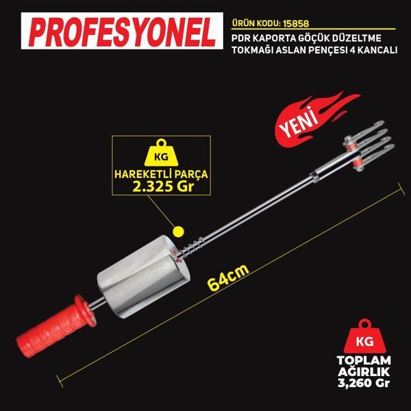 Set Pdr Kaporta Göçük Düzeltme Tokmağı Çift Yönlü Aslan Pençesi 4 Kanca Plastik Saplı 3,260Kg 79cm - Image 1