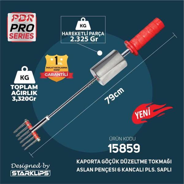 Set Pdr Kaporta Göçük Düzeltme Tokmağı Çift Yönlü Aslan Pençesi 6 Kancalı Plastik Saplı 3,320Kg 79cm - Image 1