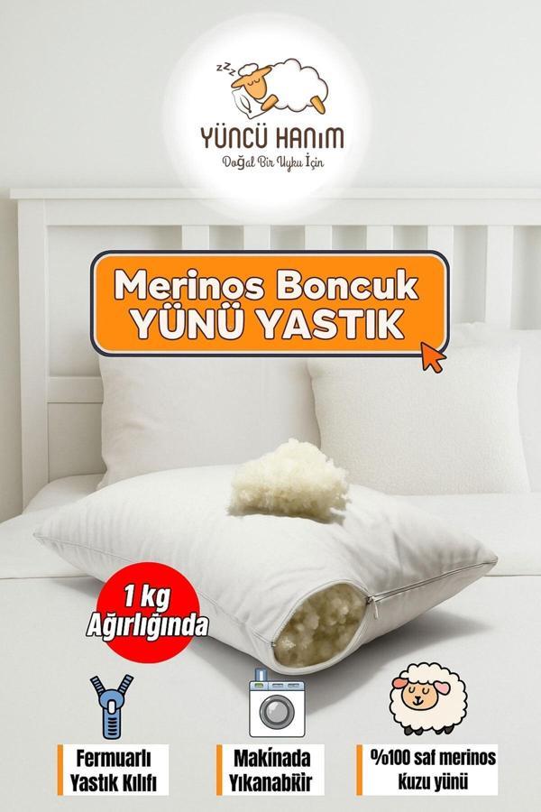 %100 Doğal Merinos Boncuk Kuzu Yünü Dolgulu Yastık 50 X 70 Cm Ebat 1000 gram - Image 1