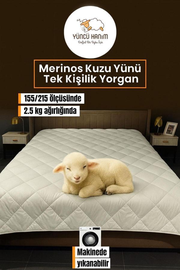 Tek Kişilik Merinos Kuzu Yünü Yorgan (%100 DOĞAL MERİNOS KUZU YÜNÜ) 155 X 215 Cm Ebat - Image 1