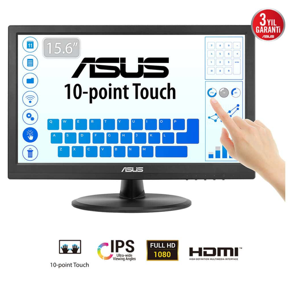 ASUS VT169HE 15.6" 5ms, 60Hz, Dokunmatik, HDMI, D-Sub, Düşük Mavi Işık, FreeSync, IPS Panel Monitör - Image 1