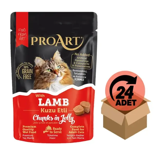 24' Lü Proart Jöleli Kuzu Etli Yetişkin Kedi Poşet Maması 85 Gr - Image 1
