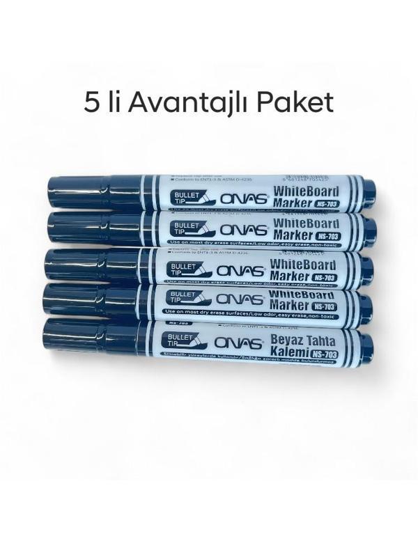 Mikro NS-703 Yuvarlak Uç Beyaz Yazı Tahta Kalemi Siyah 5 lı Set - Image 1