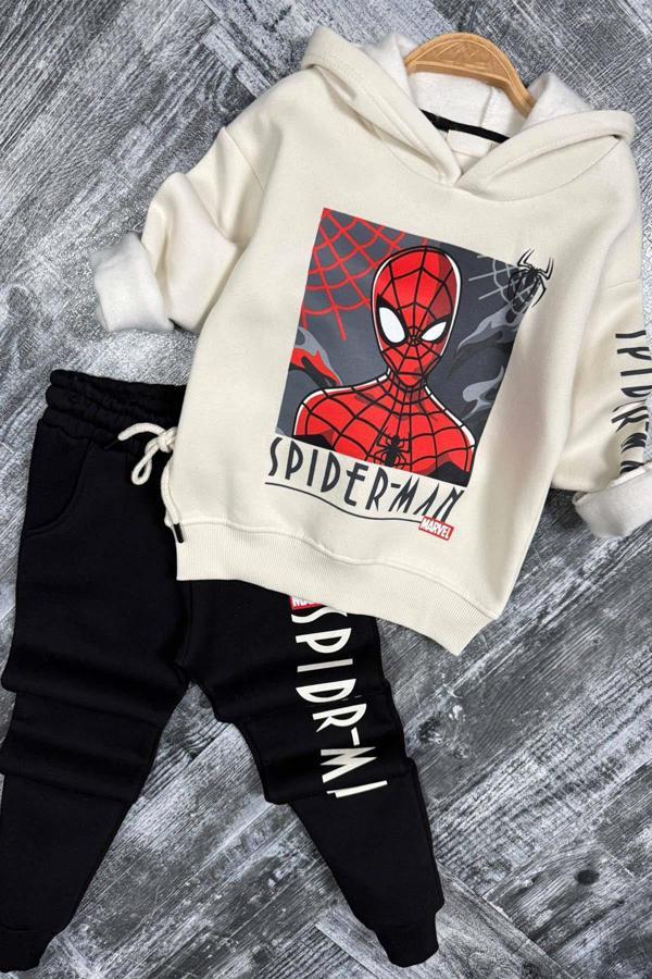 Erkek Çocuk Örümcek Adam Digital Baskılı Kapşonlu Sweat Siyah Eşofman Takım - Image 1
