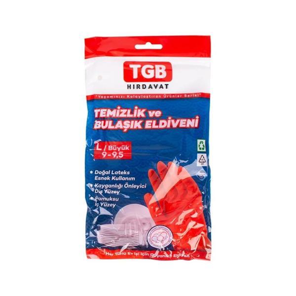 TGB Mutfak Bulaşık Temizlik Ev İş Eldiveni - Kırmızı - No: 9 / Large - 1 Çift Paket - Image 1