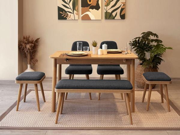 MİORA MİNİ AÇILIR MUTFAK MASA TAKIMI, KARİNA MEŞE ANTRASİT ( 1 Masa +  4 Sandalye ) - Image 1