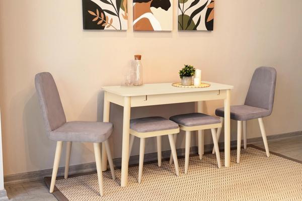 MİORA MİNİ AÇILIR MUTFAK MASA TAKIMI, SEDEF KREM SOHO GRİ ( 1 Masa +  4 Sandalye ) - Image 1