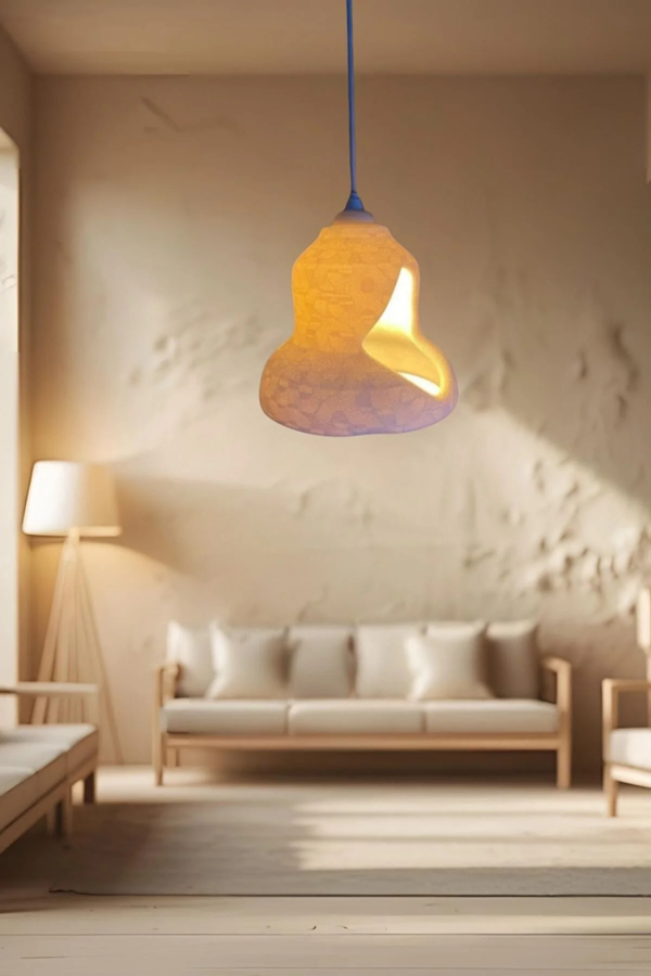 Rustik İskandinav Beton Görünümlü Tekli Sarkıt Avize – Çevre Dostu PLA Tasarım - Image 1