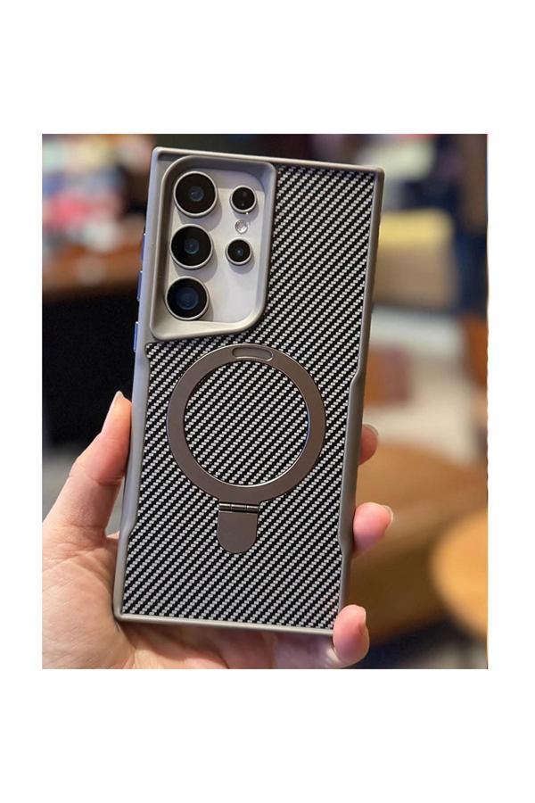 Coverzone Galaxy S25 Plus Uyumlu Kılıf Karbon Fiber Görünümlü Magsafe Uyumlu Stand Olabilen Carbon - Image 1