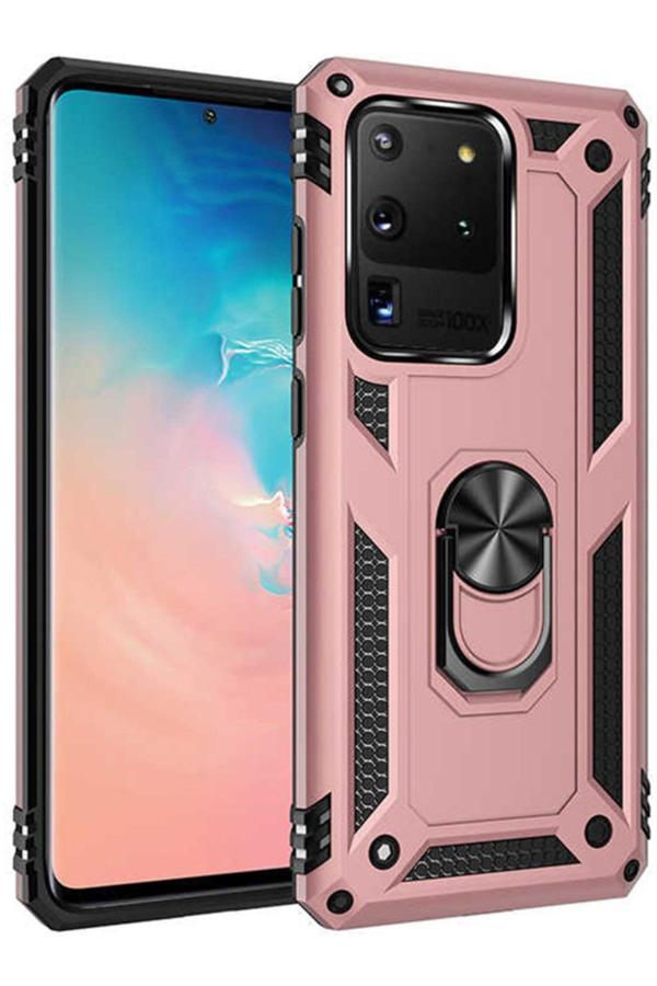 Coverzone Galaxy S20 Kılıf Shockproof Standlı Yüzük Tutuculu Vega Case Rose Gold - Image 1