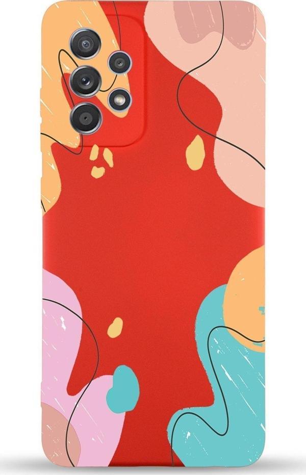 Printify Samsung Galaxy A73 Uyumlu Lansman Kılıf Karışık Renkler Tasarımlı Içi Kadife Kapak-Kırmızı - Image 1