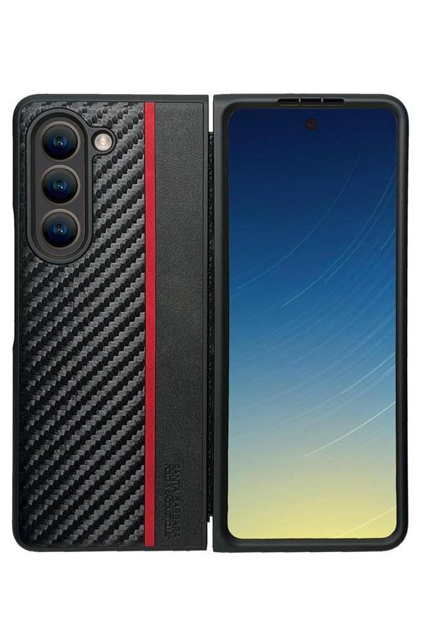 Santa Barbara Polo & Racquet Club Sbprc Samsung Galaxy Z Fold 5 Uyumlu Kılıf Pu Deri Karbon Dizayn Hazel Kapak - Image 1