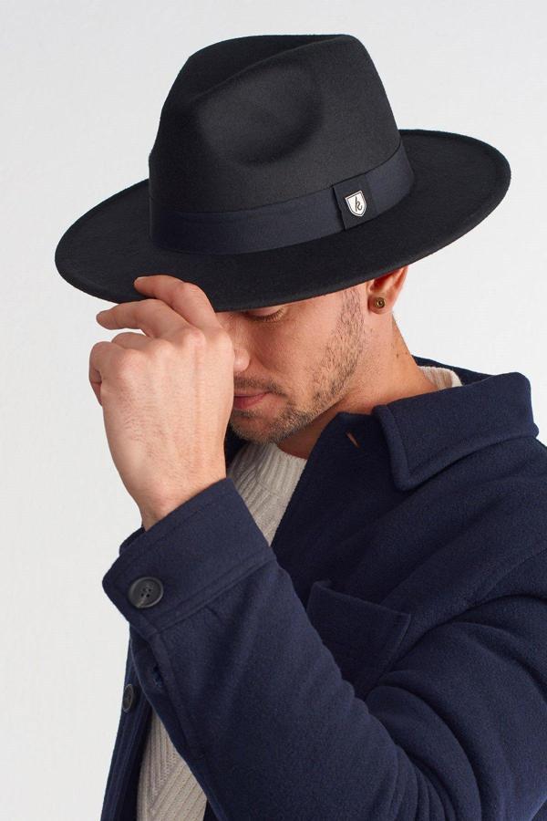 Külah Erkek Ayarlanabilir Siyah Fedora Şapka - Image 1