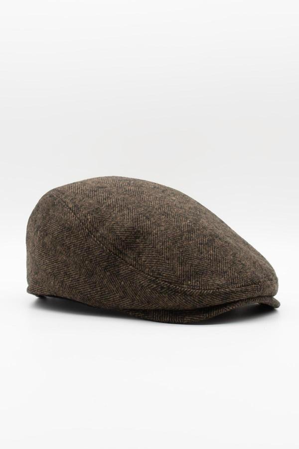 Külah Erkek Kasket Balıksırtı Flat Cap Termal Yün Şapka-Camel - Image 1