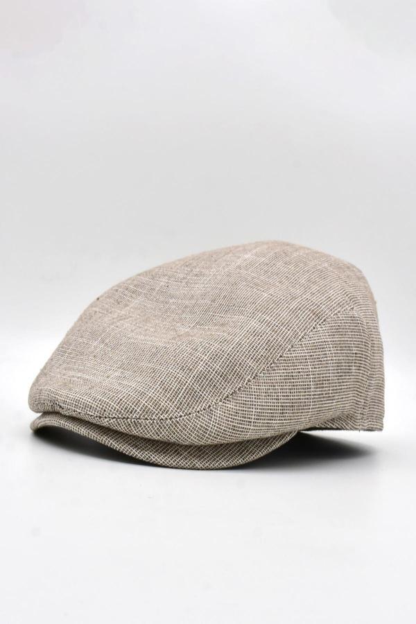 Külah Erkek Keten Premium Bej Şapka Yazlık Flat Cap Kasket - Image 1