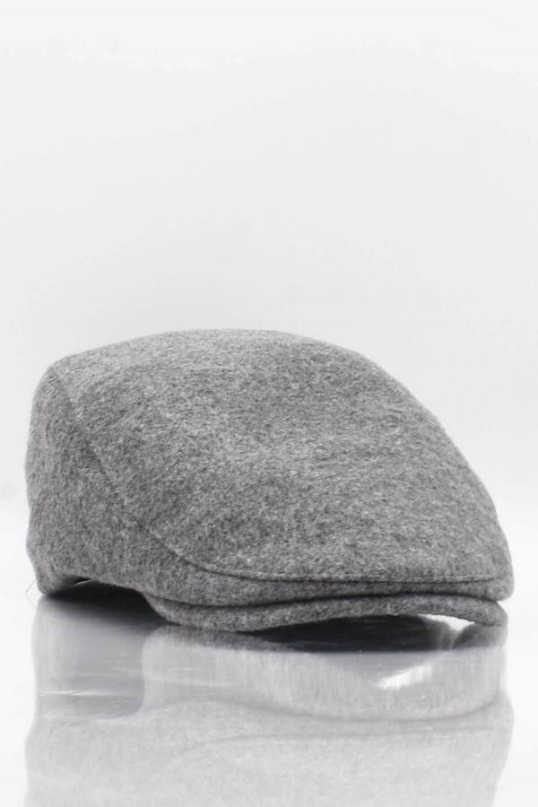 Külah Erkek Şapka Gri Kışlık Trend Flat Cap Yün Kasket - Image 1