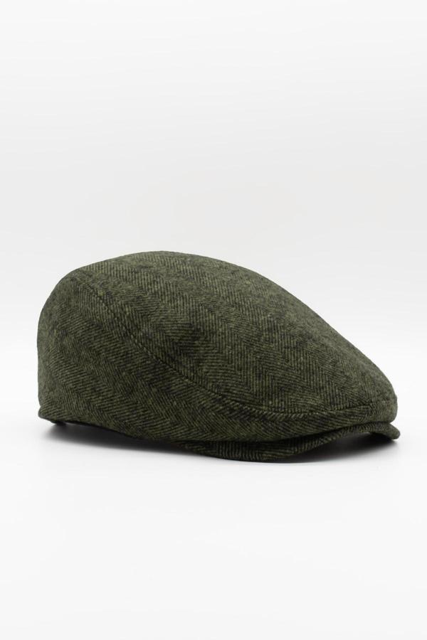 Külah Erkek Kasket Balıksırtı Flat Cap Termal Yün Şapka-Haki - Image 1