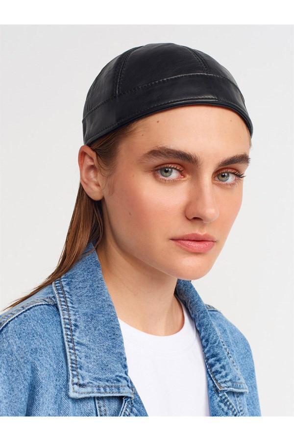 Külah Kadın Gerçek Deri Docker Bere Neopunk Rave Şapka - Image 1