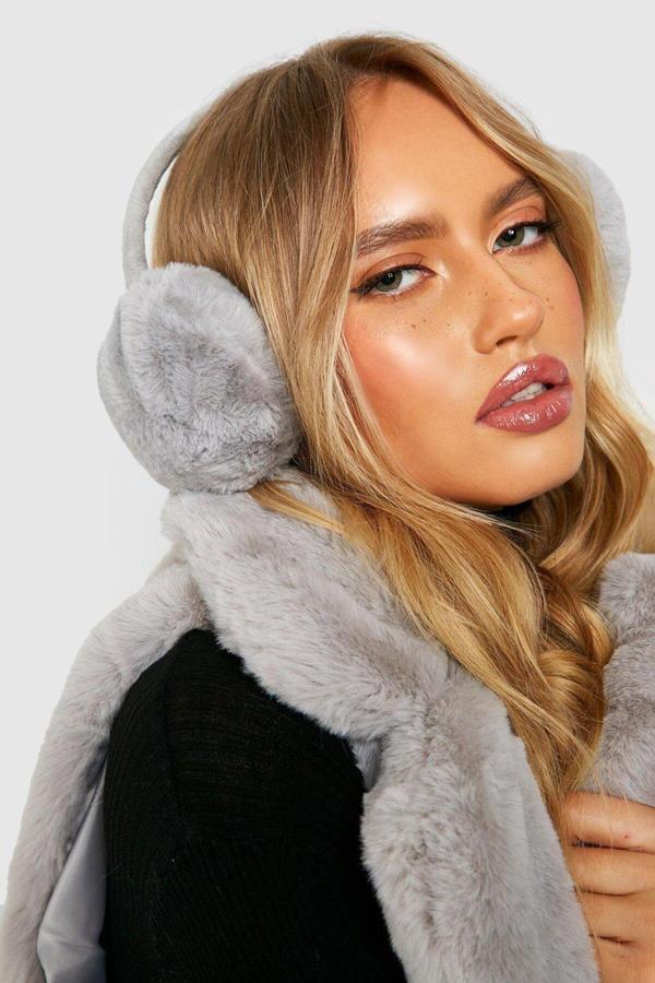 Külah Kadın Peluş Kulaklık Yumuşak Kürklü Katlanabilir Kulak Isıtıcı Krem - Image 1