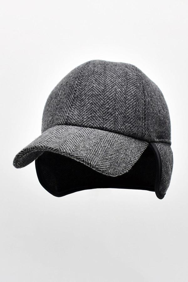 Külah Erkek Balıksırtı Desenli Yün Kışlık Kulaklı Kep Beyzbol Şapkası - Image 1