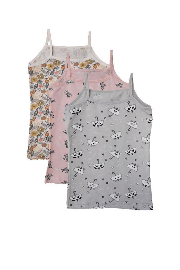 Kota 3lü Kız Çocuk İp Askılı Desenli Atlet Pamuklu Fanila - Image 1