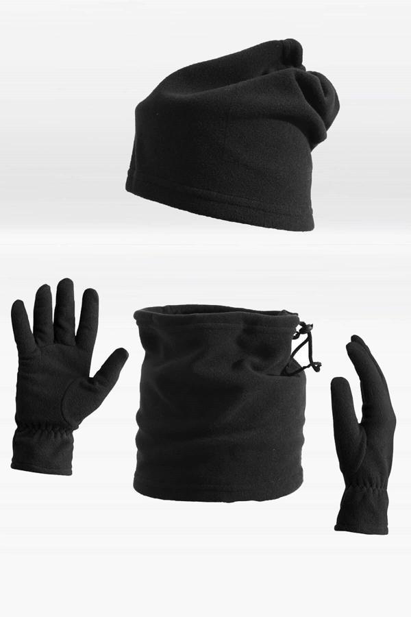 Külah Erkek Polar Set Boyunluk Eldiven Bere 3'Lü Kışlık Set - Image 1