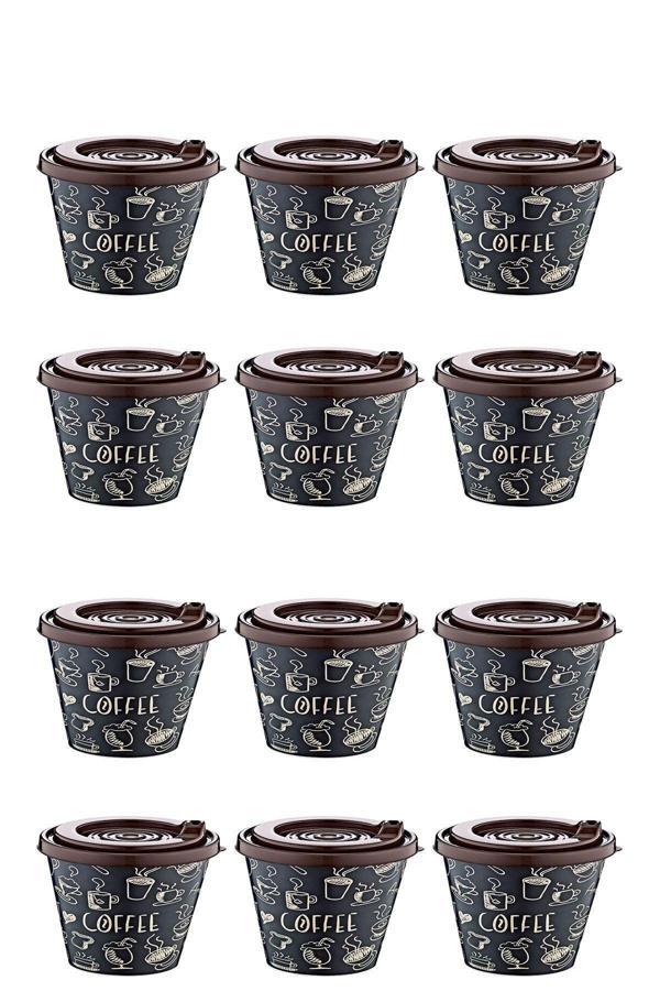 Emybox Cozzoni Plastik Kapaklı Desenli Coffee Bardak 12 Adet Kahve Bardak - Image 1
