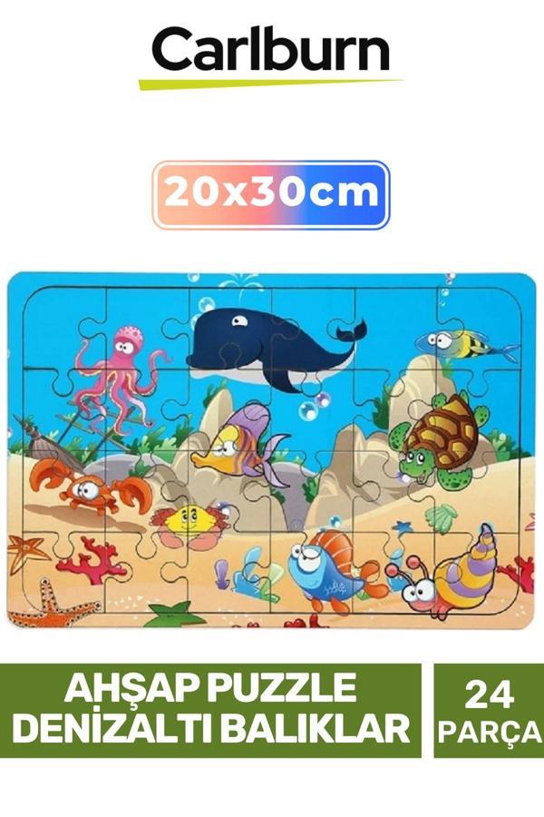 Premium Eğitici Zeka Geliştirici Öğretici Göz Koordinasyonu Ahşap Puzzle Denizaltı Balıklar 24 Parça - Image 1