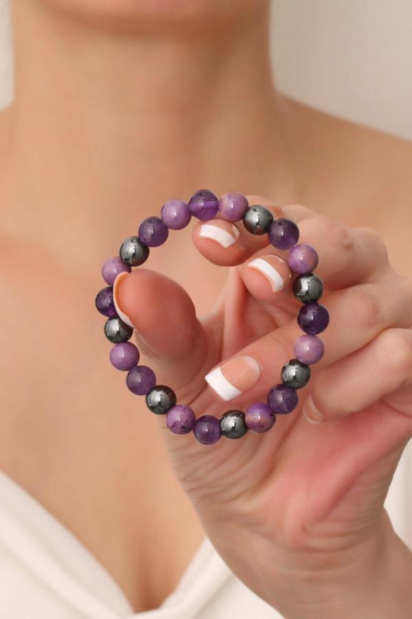 Panik Atak Doğaltaş Bileklik (Ametist, Lepidolit ve Hematit) - Image 1