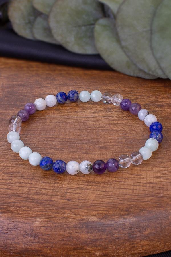Ametist, Ay Taşı, Kristal Kuvars, Lapis ve Larimar Taşı Bileklik - Image 1