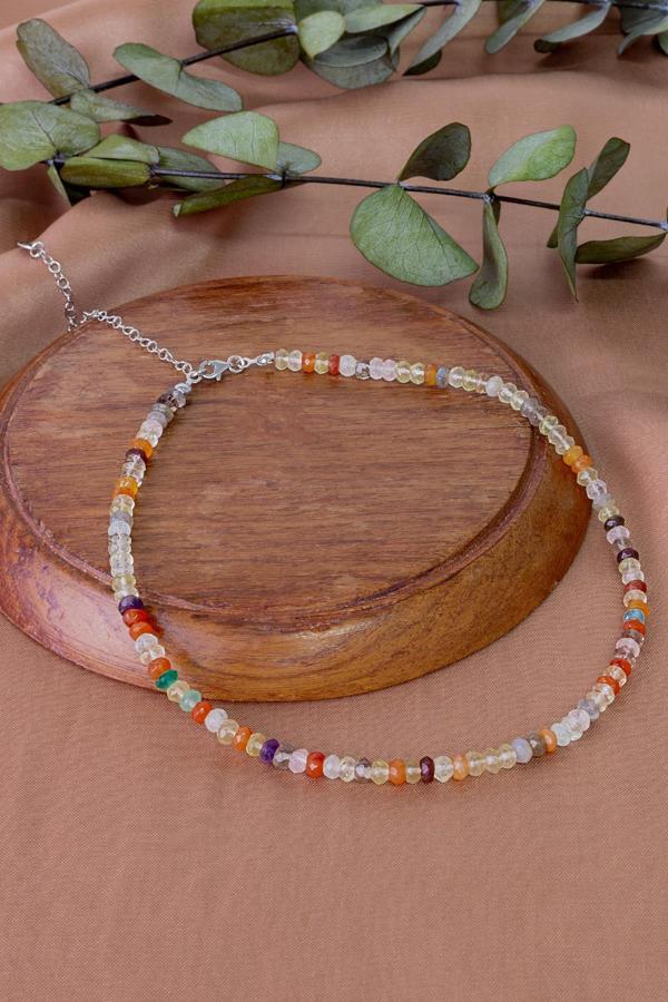 Mix Taşı Doğal Taş Kadın Kolyesi (925 Ayar Gümüş Aparatlı) - Image 1