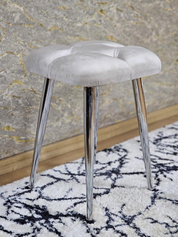 Kare Krom Kaplama Konik Ayaklı Tabure - Oturak - Bar Taburesi - Ayaklı Tabure Krem Renk 48 x 33 Boyut/Ebat - Image 1