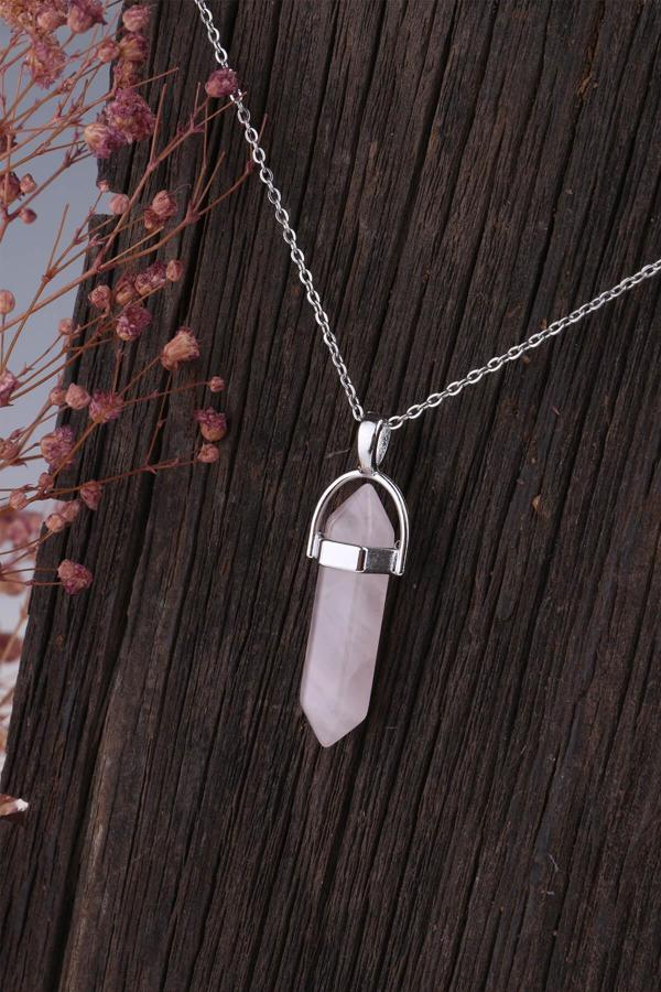 Doğal Çivi Kesim Pembe Kuvars Kolye - KL0229 - Image 1