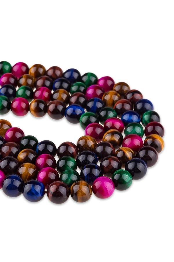 10 MM Renkli Kaplan Gözü Doğal Taş Dizi - Image 1