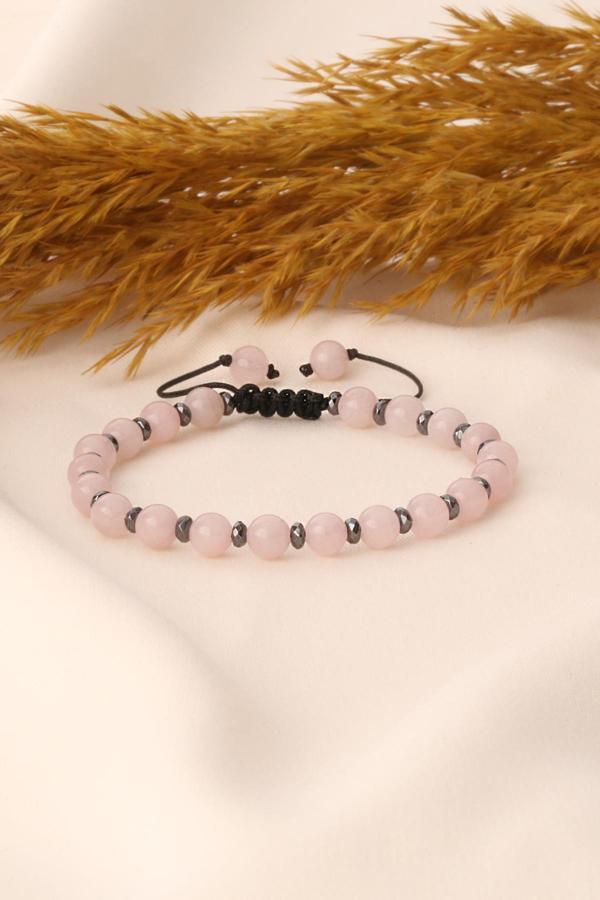 Pembe Kuvars ve Hematit Taşı Bileklik - Image 1