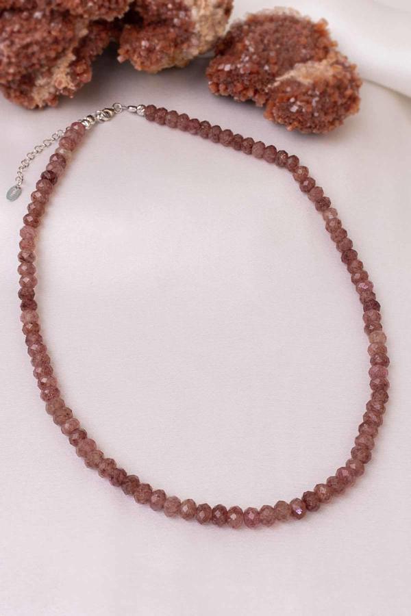 Çilek Kuvars Taşı Kolye ( 925 Ayar Gümüş Aparatlı ) - Image 1