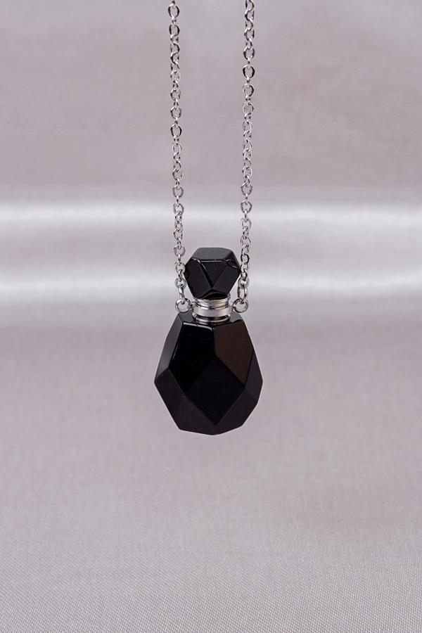 Obsidyen Taşı Parfüm Şişesi Kolye - Image 1