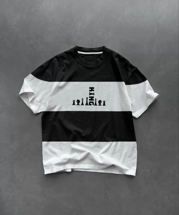 MDB Unisex Bisiklet Yaka Baskılı Parçalı Oversize Thirt  iyah - Image 1