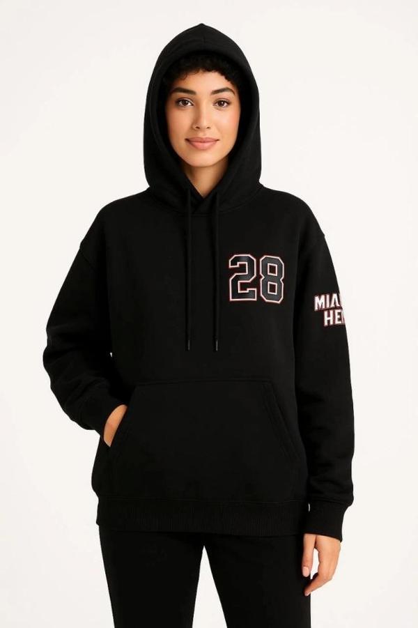 MDB Üç İplik Kapüşonlu Ön Ve Arka Baskılı weathirt Hoodie  iyah - Image 1