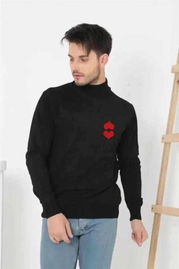 MDB Unisex Yarım Boğazlı Baskılı Dokuma Triko  Siyah - Image 1