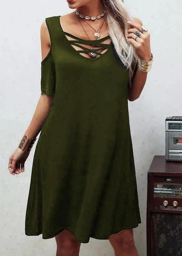 MDB Dekolteli Bağcık Detay Viskon Kumaş Elbise - Image 1