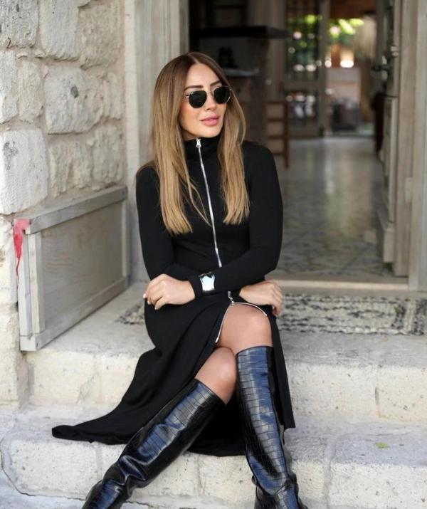 MDB Kadın Uzun Kollu önden Fermuarlı Maxi Viskon Iki Iplik Elbise - Image 1