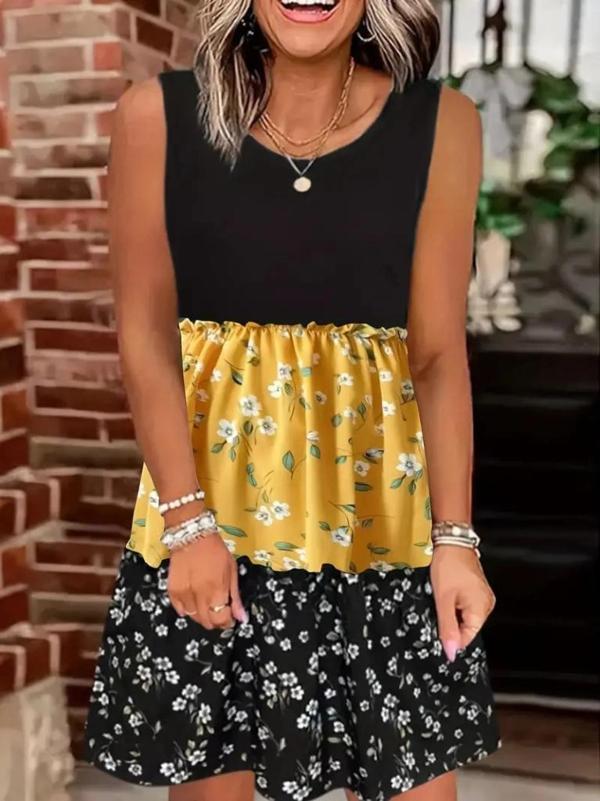 MDB Kadın Askılı Yuvarlak Yaka çiçek Baskılı Salaş Süprem Elbise - Image 1