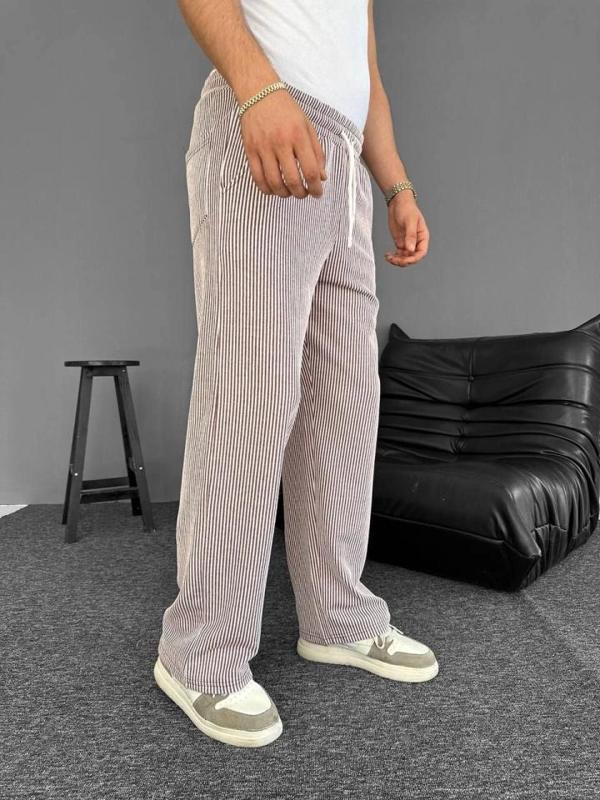MDB u Yolu Çizgili Cepli Pantalon  Kahverengi - Image 1