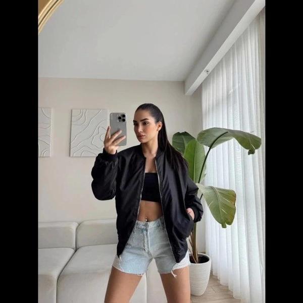 MDB Unisex İçi Astarlı Düz Bomber Ceket  iyah - Image 1