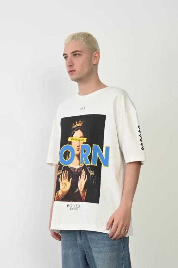 MDB Unisex Baskılı Bisiklet Yaka Oversize Thirt  Beyaz - Image 1