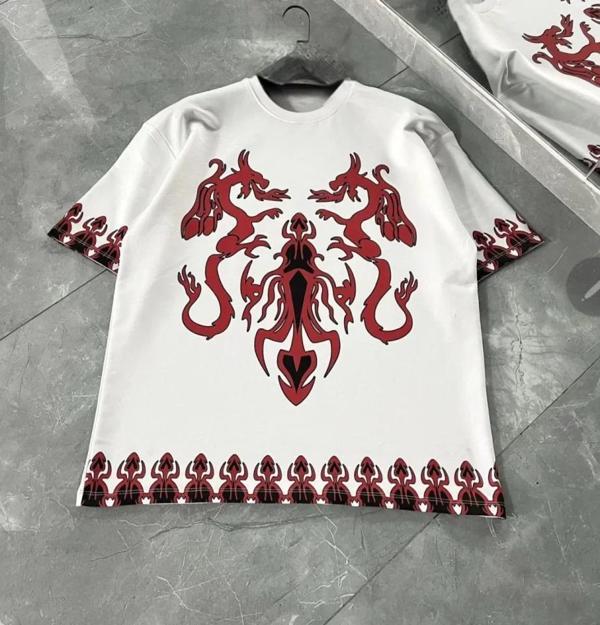 MDB Unisex Bisiklet Yaka Baskılı Oversize Thirt  Beyaz - Image 1