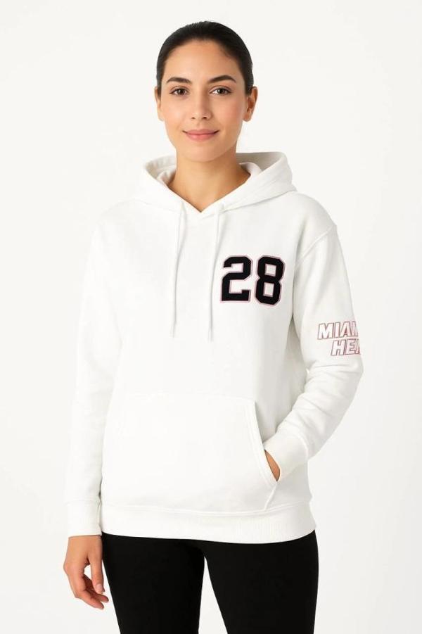 MDB Üç İplik Kapüşonlu Ön Ve Arka Baskılı weathirt Hoodie  Beyaz - Image 1