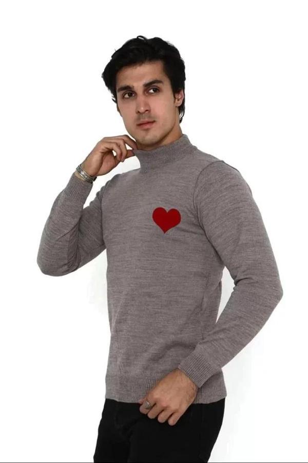 MDB Unisex Yarım Boğazlı Baskılı Dokuma Triko  Vizon - Image 1