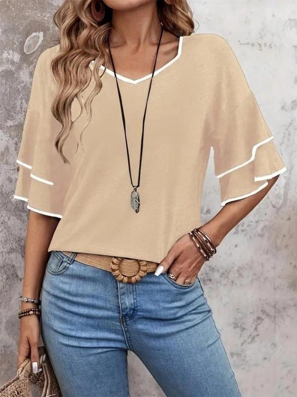 MDB Kadın Kısa Kollu V Yakalı Viskon Bluz - Image 1